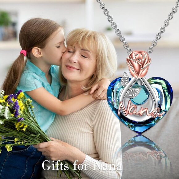925 Sterling Silver Rose Love Heart Pendant Necklace for Mom Grandma Nana Wife A - Picture 2 of 7